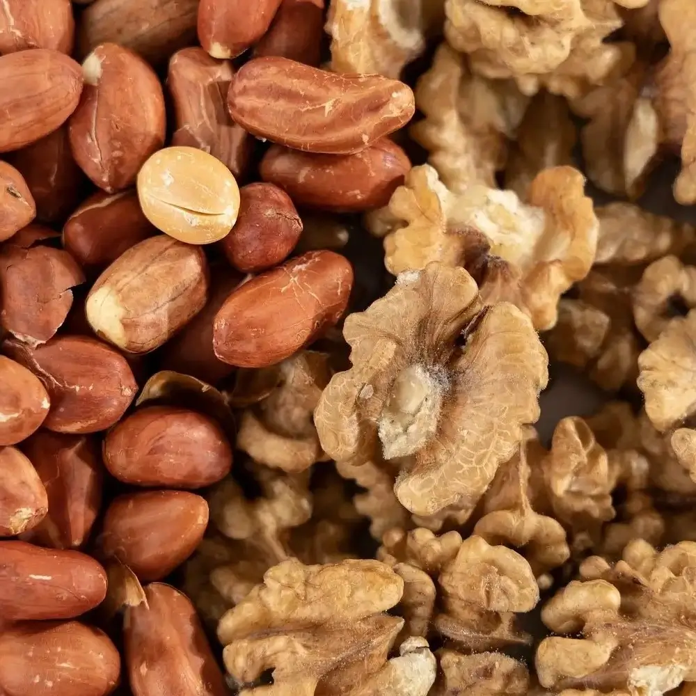 An image of peanuts and walnuts